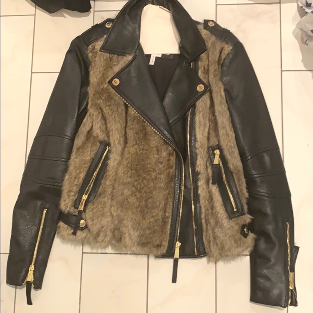BCBGeneration leather/faux fur bomber jacket.